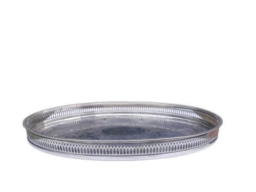 A 20th Century Silver Plate Gallery Tray With Engravings On Four Ball Feet