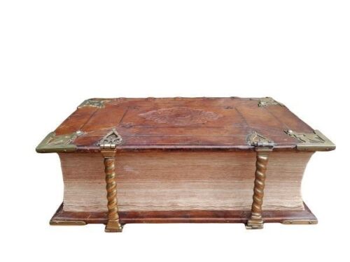 An 18th Century Circa 1756  Embossed Leather Dutch Bible With Brass Locks
