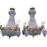 A 20th Century Pair Of French Empire Style Brass Crystal Bead Chandeliers With Deer Heads And Strawberries