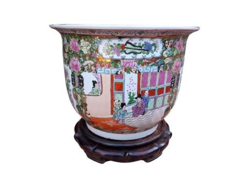A 20th Century Chinese Famille Rose Jardiniere On A Wooden Stand