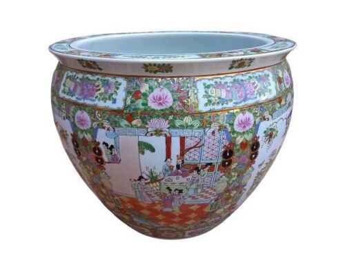 A 20th Century Chinese Famille Rose Rose Mandarin Fish Bowl