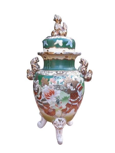 An Antique 20th Century Taisho Period Japanese Satsuma Koro With Dome Cover