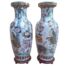 A 20th Century Pair Of Chinese Famille Rose Vases On Wooden Stands Of Large Proportions