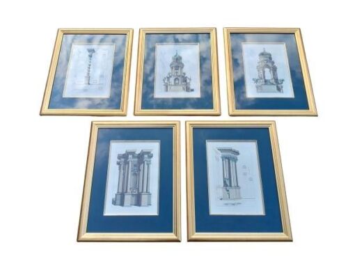 A 20th Set Of Five Architectural Framed Lithographs