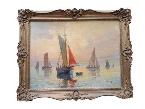 A 20th Century Oil Of Boats In An Ornate Giltwood Frame