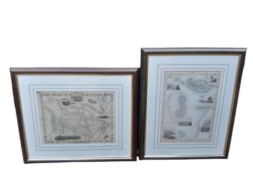 A Set of Two 20th Century Framed Atlas of the World Etchings by J Tallis