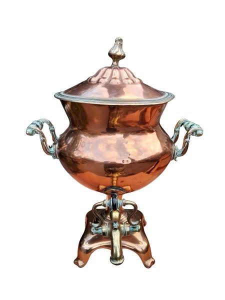 A 20th Century Copper Tea Urn With Wooden Handles And Brass Spout