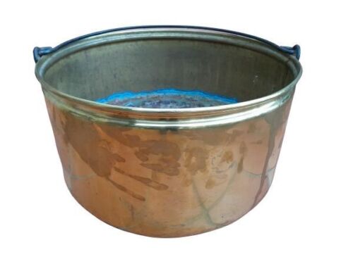 An Antique 19th Century Brass Pot With Iron Handle Of Large Proportions