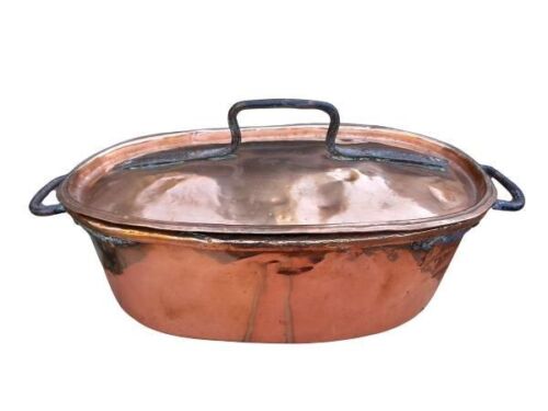 An Antique 19th Century Copper Pot with Wrought Iron Handles ND