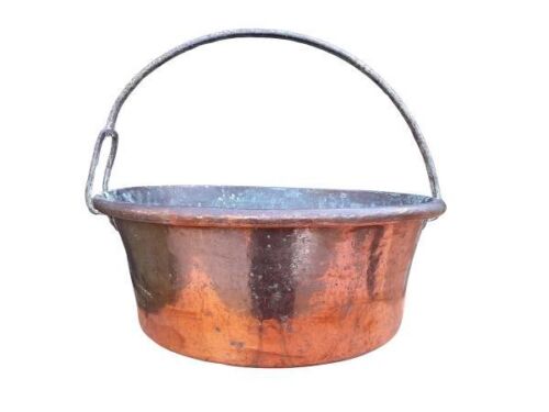 An Antique 19Century Copper Pot With A Wrought Iron Handle