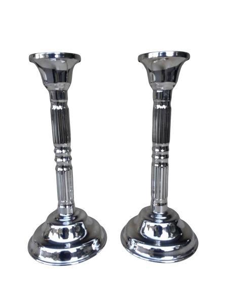 A Pair of Silver-plate Candle Sticks / Holders with Wax Pans