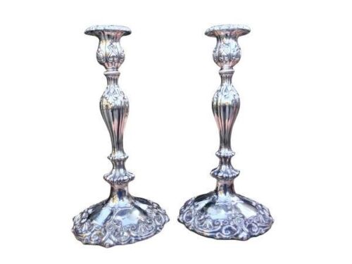 A 20th Century Pair of Silver Plate Rococo Style Candle Sticks / Holders