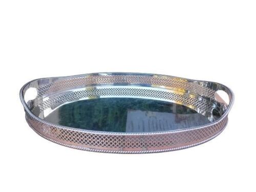 A 20th Century Silver Plated Gallery Tray on Four Feet with Two Handles 
