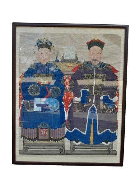 20th Century Chinese Ancestor Portrait  In Glass Frame