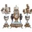A 20th Century Rococo Style Gilded Brass / Bronze with White Marble Decorative Garniture Clock Set