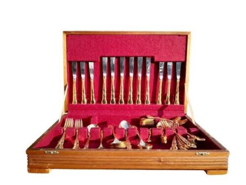 A Six Place 24ct Gold Plated Eetrite Cutlery Set in Canteen