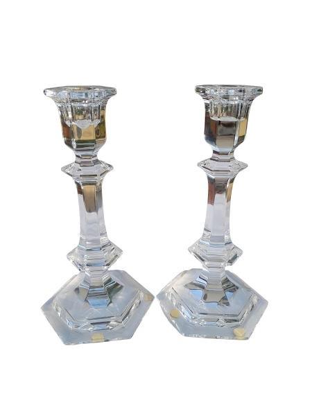 A Pair of French Baccarat Candle Sticks / Holders Signed