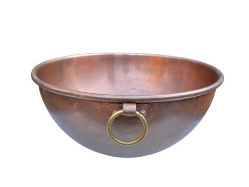 A French Copper Bowl With Brass Wall Hanging Ring