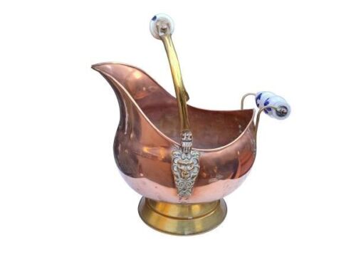 A 20th Century Brass And Copper Coal Helmet With Ceramic Handles
