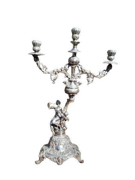 A 20th Century French Style Ornate Silver Plate Candelabra