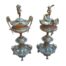 A 20th Century French Style Pair of Ornate Brass Urns on Pedestal Bases