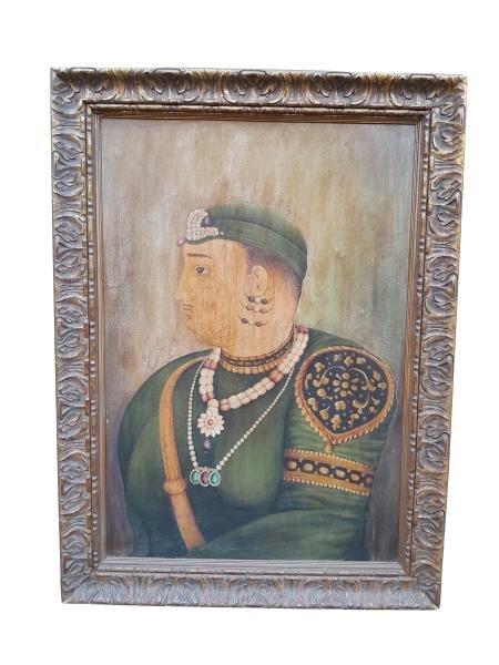 A 20th Century Portrait Of An Indian Maharajah Oil On Canvas  By Mughal School In Gilt Frame And Signed