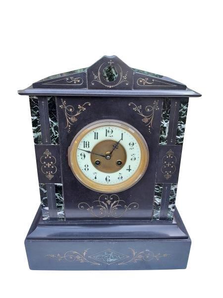 A 19th Century Granite Clock With Engravings - Has Key And Pendulum