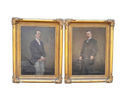 A 20TH Century Pair Of Large Oil On Canvas Portraits Of Gentlemen Signed