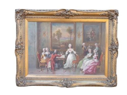 A French Music Scene Oil On Canvas Signed In An Ornate And Gilded Frame
