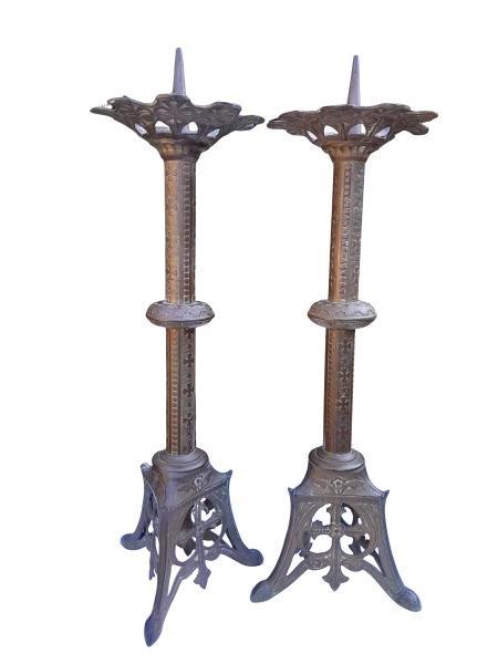 A 19th Century Pair Of Cast Metal Candle Sticks/Holders