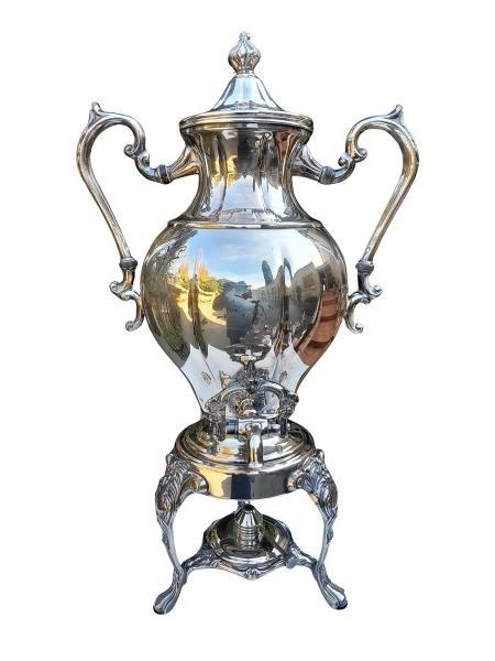 An Antique 19th / 20th Century Silver Plate Samovar On Burner Stand