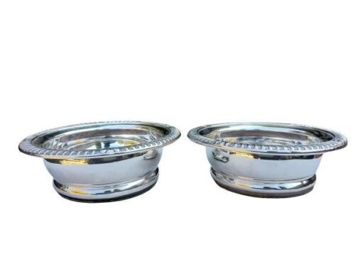 A Pair Of Georgian Style Silver Plate Wine Coasters With Wooden Bases