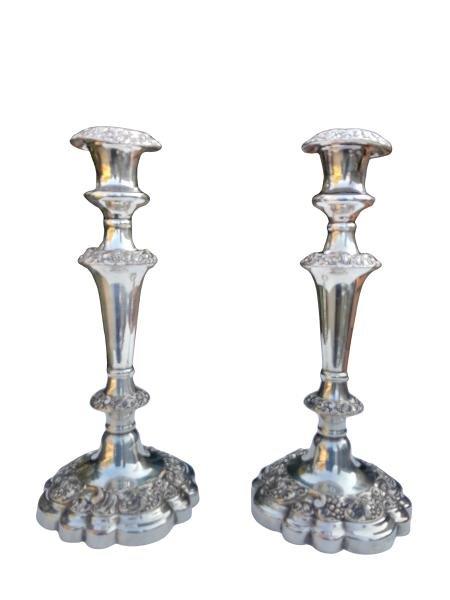 An Antique Early 20th Century Pair Of Silver Plate Candle Sticks/Holder With Removable Sconces