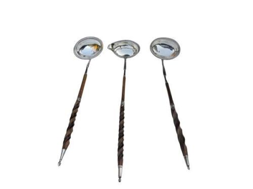 An Antique 19th Century Circa 1830s Set Of Three Toddy Ladles  Dimensions 40cml (173 Grams Silver)