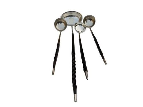 A Set Of Four Silver And Silver Plated Toddy Ladles With Ebony Handles And One With Coin