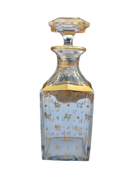 An Antique 19th Century Georgian Glass Decanter With Gilt  Hand Painting And Original Stopper 