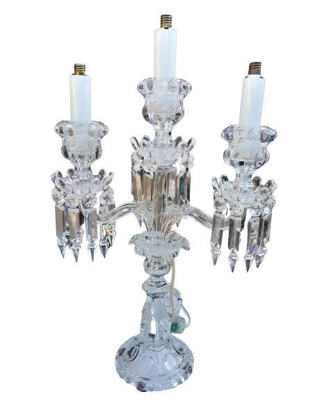 An Antique French Baccarat Crystal Electrified Candelabra
