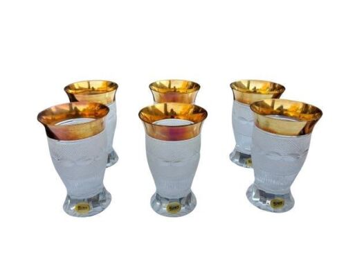 A Set Of Six Moser Crystal Hand Cut Tumblers With 24kt Gilt Rims In A Box