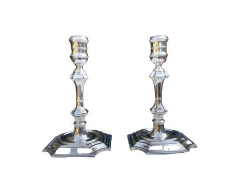 A Pair Of Georgian-Style Elkington & Co. (Silversmiths To The Queen Silver-Plate Candlesticks/Holders With South African Parliament Crest