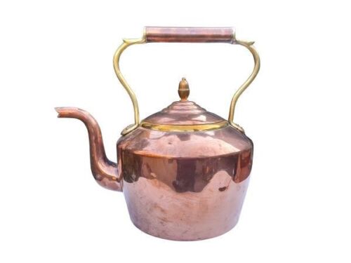 A 20th Century Copper Kettle With Brass Rim & Handle Decoration Nd