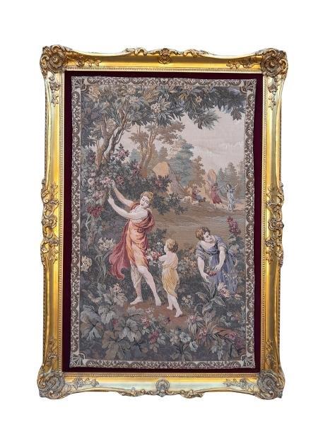 A 20th Century French Aubusson Style Cotton Tapestry In A Gilt Painted Ornately Carved Frame
