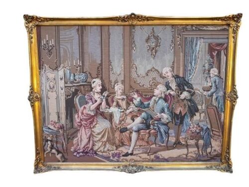 A 20th Century French Aubusson Style Cotton And Wool  In An Ornate Gilded Frame