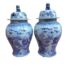 A 20th Century Pair Of Chinese Blue/White Foo Dog Jars With Lids