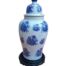 A 20th Century Chinoiserie Ming Style Blue/White Lidded Ceramic Jar On Wooden Stand