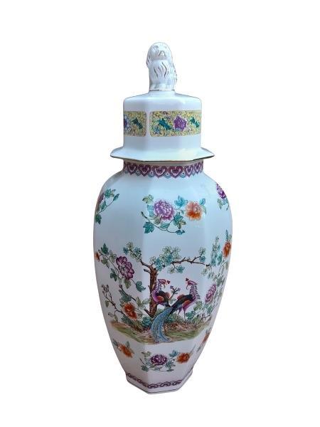 A 20th Century Chinoiserie Ceramic Gilt Painted Foo Dog Jar With Lid