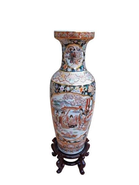 A 20th Century Chinese Large Gilt And Painted Ceramic Vase On Stand