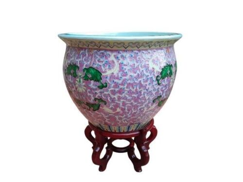 A 20th Century Large Chinese Famille Rose Hand-Painted Pot / Bowl On Stand