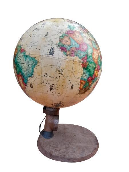 A 20th Century World Globe On Wooden Stand With Electrical Fitting