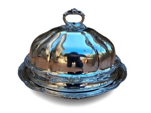 An Antique Victorian Silver Plated Food Dome / Cloche With Platter