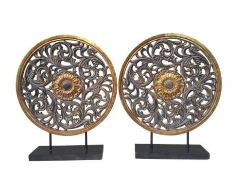 A Pair or French Baroque Style Ornately Carved Circular Panels on Stands